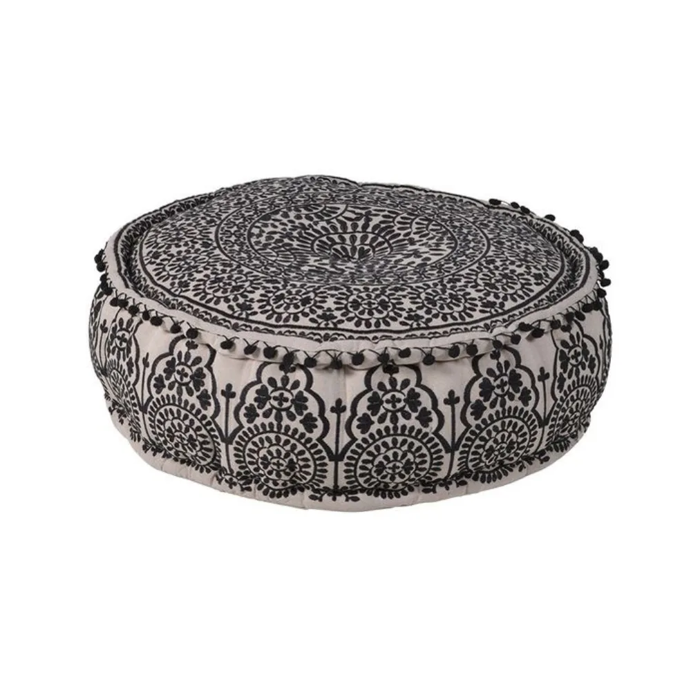 Embroidered Floor Cushion Cream & Black