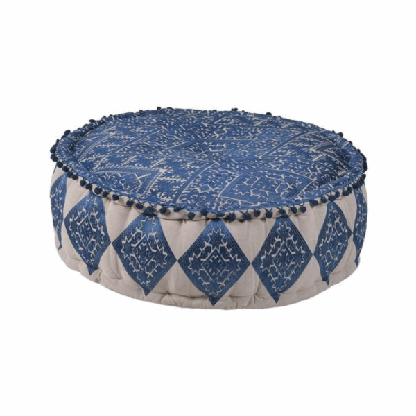 Embroidered Floor Cushion Cream & Blue Hire