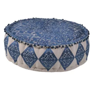 Embroidered Floor Cushion Cream & Blue