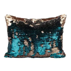 Gold and Blue Sequin Cushion