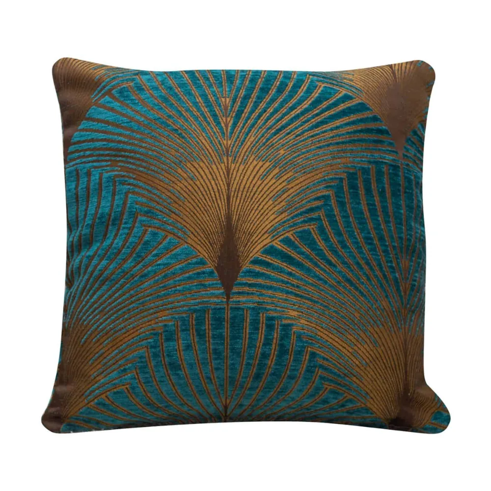 Art Deco Fan Cushion Teal / Gold