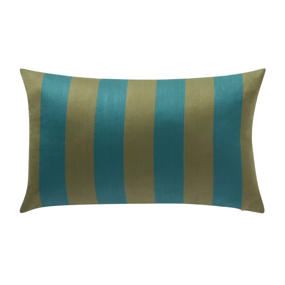 Collagerie Satin Striped Cushion - Olive & Teal