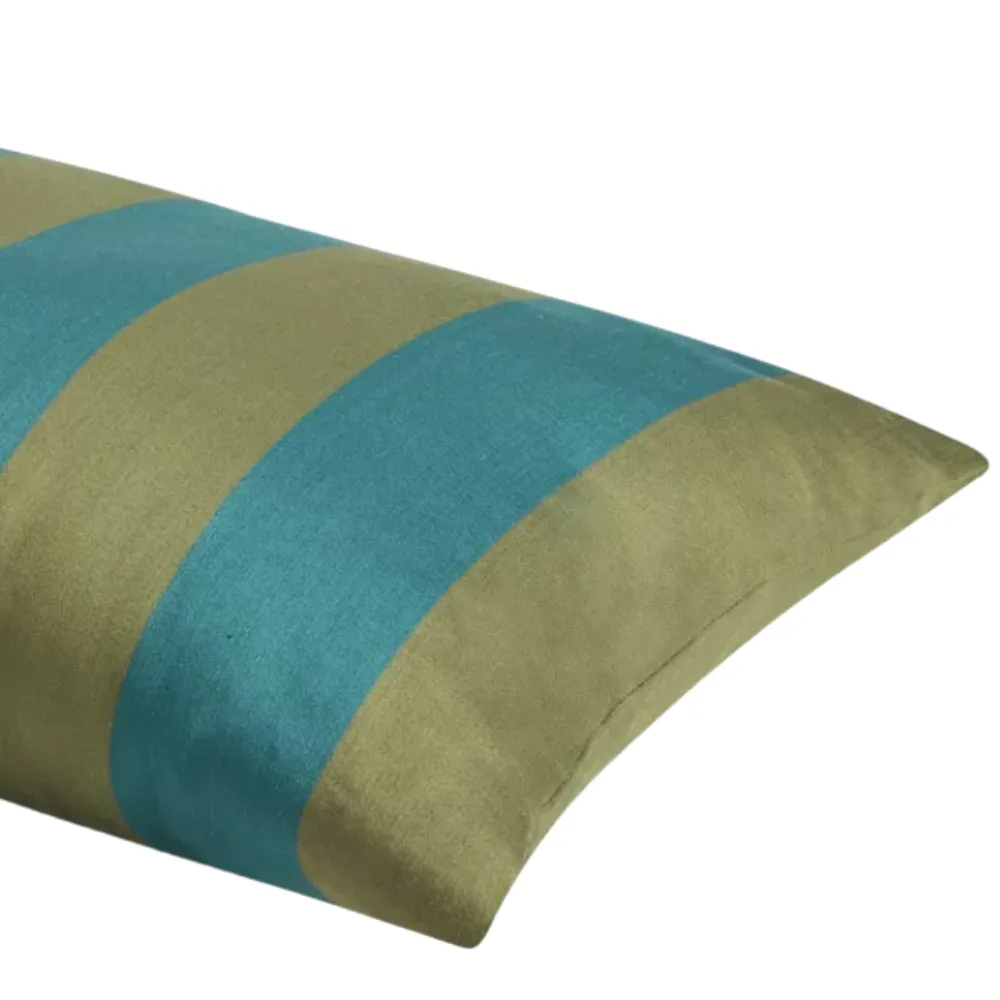Collagerie Satin Striped Cushion - Olive & Teal - Image 3