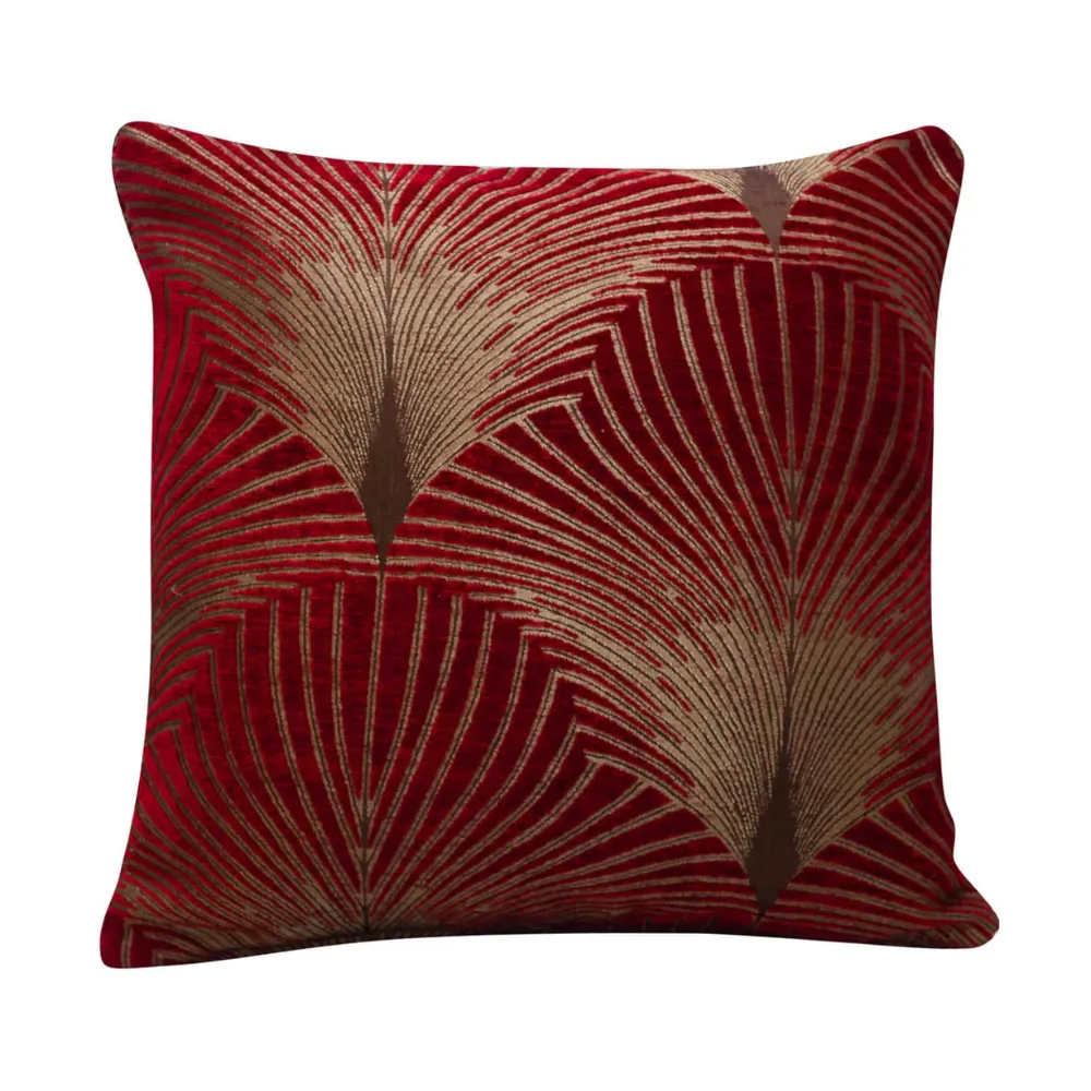 Art Deco Fan Cushion Red / Gold
