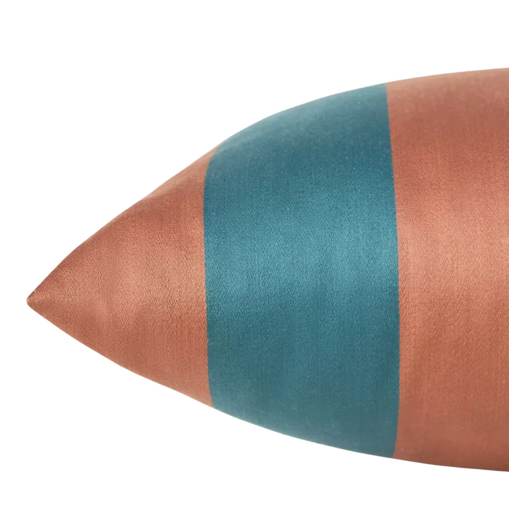 Collagerie Satin Striped Cushion - Auburn & Teal - Image 2