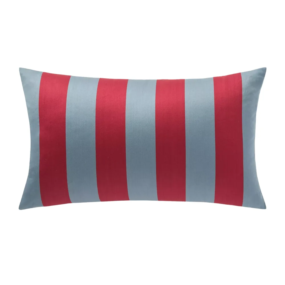Collagerie Satin Striped Cushion - Red & Blue
