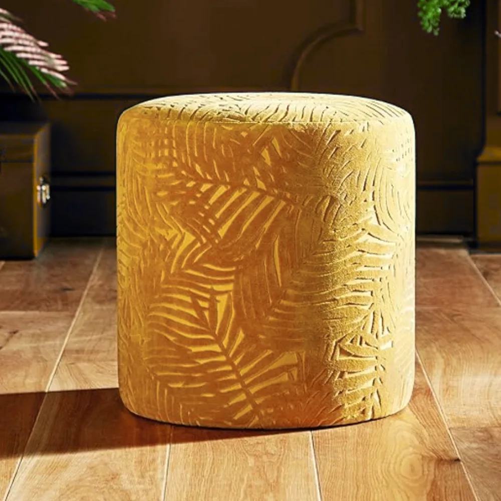 Mustard Palm Velvet Ottoman - Image 3