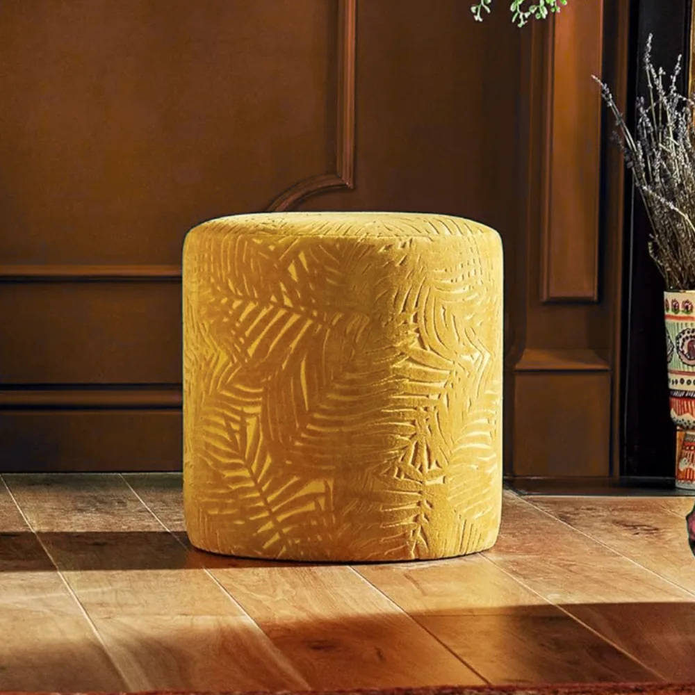 Mustard Palm Velvet Ottoman - Image 2