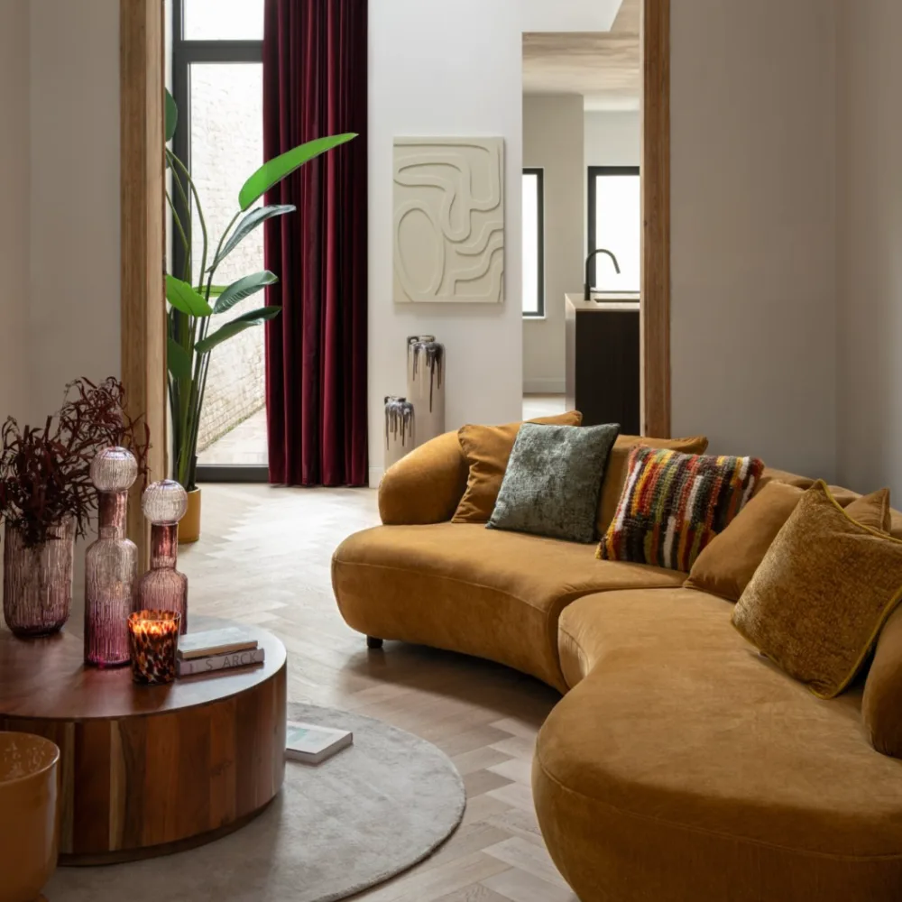 Margaux Mustard Velvet Curve Sofa - Image 2